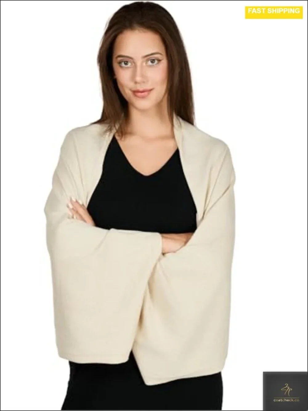 Knitted Shawl Wrap with Sleeves for Women, Soft Viscose Blend, 57 Inch, Machine